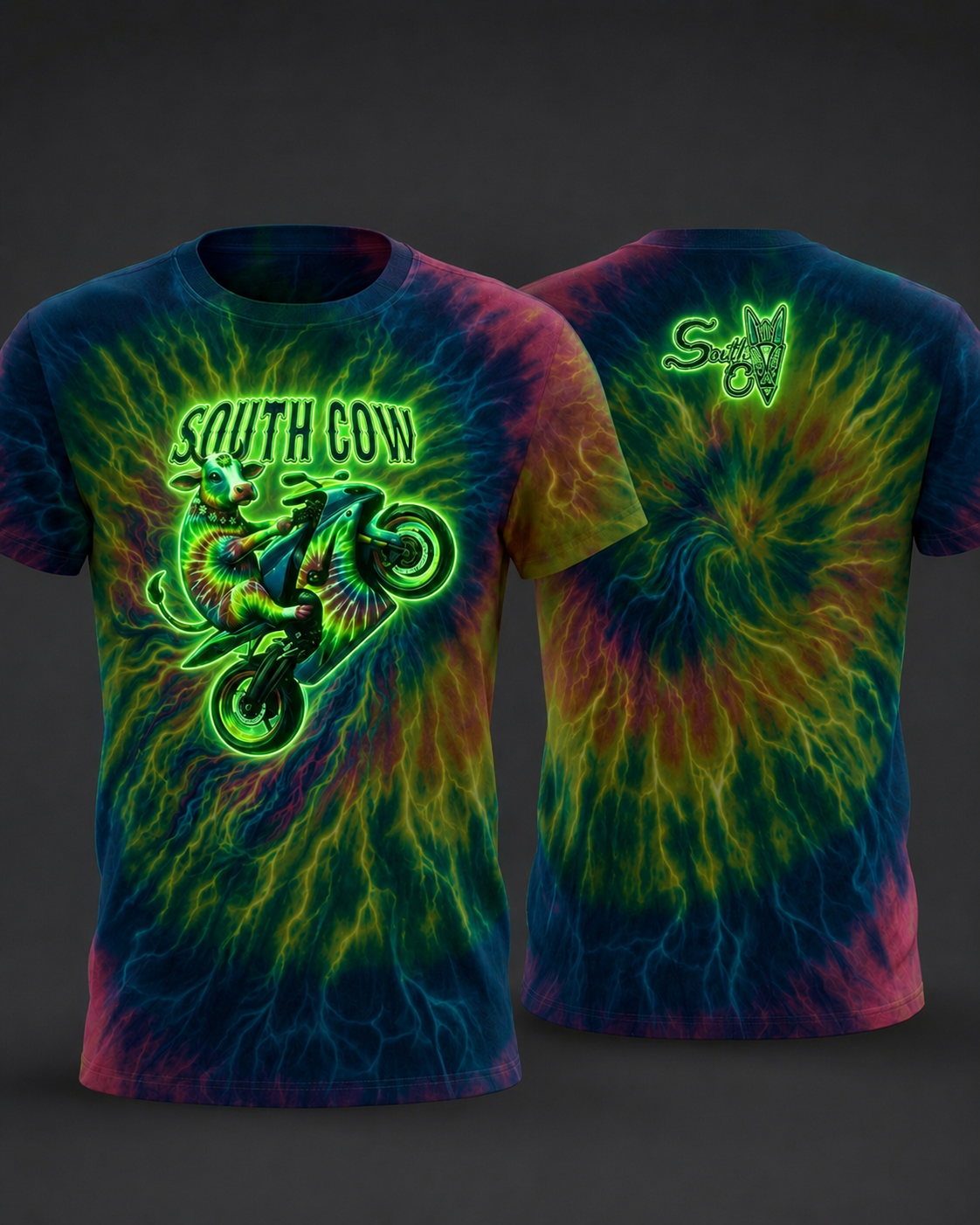 South Cow Tie Dye Sport Bike Glow in the Dark